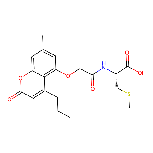 (R)-2-(2-((7-methyl-2-oxo-4-propyl-2H-chromen-5-yl)oxy)acetamido)-3-(methylthio)propanoic acid structure