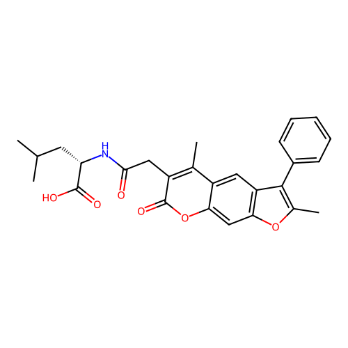 (S)-2-(2-(2,5-dimethyl-7-oxo-3-phenyl-7H-furo[3,2-g]chromen-6-yl)acetamido)-4-methylpentanoic acid structure