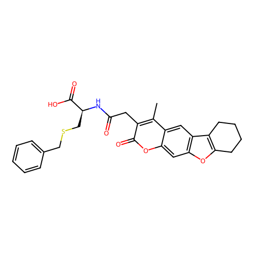 (R)-3-(benzylthio)-2-(2-(4-methyl-2-oxo-6,7,8,9-tetrahydro-2H-benzofuro[3,2-g]chromen-3-yl)acetamido)propanoic acid structure