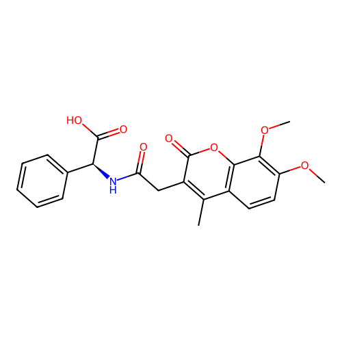 (S)-2-(2-(7,8-dimethoxy-4-methyl-2-oxo-2H-chromen-3-yl)acetamido)-2-phenylacetic acid structure