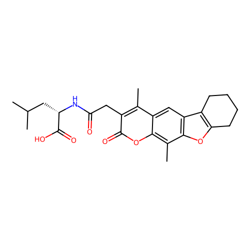 (S)-2-(2-(4,11-dimethyl-2-oxo-6,7,8,9-tetrahydro-2H-benzofuro[3,2-g]chromen-3-yl)acetamido)-4-methylpentanoic acid structure