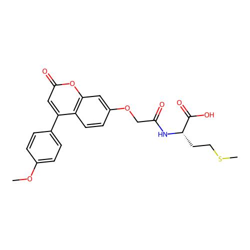 (S)-2-(2-((4-(4-methoxyphenyl)-2-oxo-2H-chromen-7-yl)oxy)acetamido)-4-(methylthio)butanoic acid structure