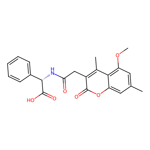 (S)-2-(2-(5-methoxy-4,7-dimethyl-2-oxo-2H-chromen-3-yl)acetamido)-2-phenylacetic acid structure