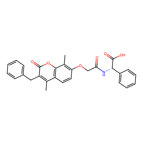(S)-2-(2-((3-benzyl-4,8-dimethyl-2-oxo-2H-chromen-7-yl)oxy)acetamido)-2-phenylacetic acid structure
