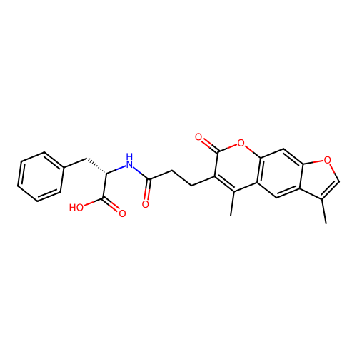 (S)-2-(3-(3,5-dimethyl-7-oxo-7H-furo[3,2-g]chromen-6-yl)propanamido)-3-phenylpropanoic acid structure