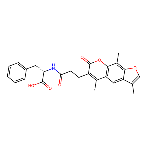 (S)-3-phenyl-2-(3-(3,5,9-trimethyl-7-oxo-7H-furo[3,2-g]chromen-6-yl)propanamido)propanoic acid structure