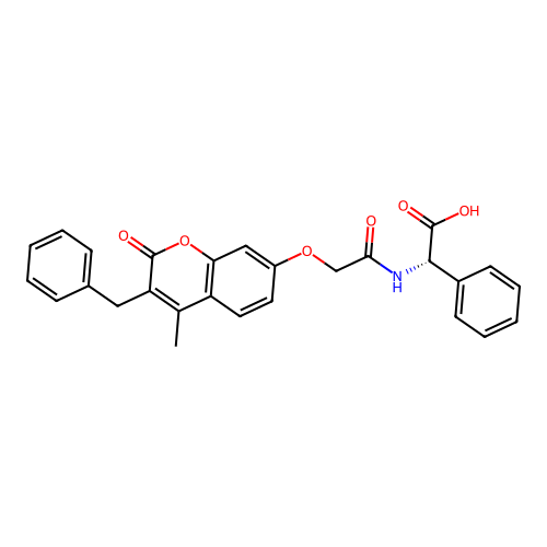 (S)-2-(2-((3-benzyl-4-methyl-2-oxo-2H-chromen-7-yl)oxy)acetamido)-2-phenylacetic acid structure