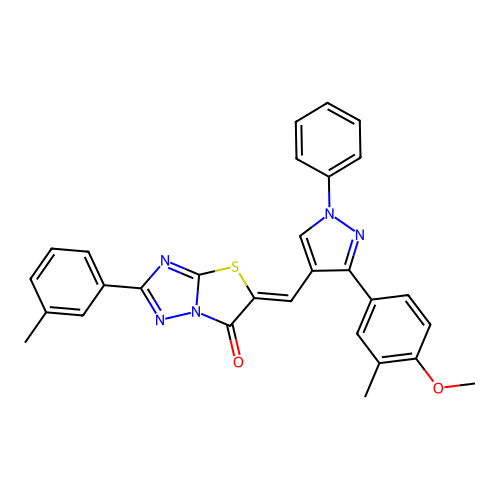 (5Z)-5-{[3-(4-methoxy-3-methylphenyl)-1-phenyl-1H-pyrazol-4-yl]methylidene}-2-(3-methylphenyl)[1,3]thiazolo[3,2-b][1,2,4]triazol-6(5H)-one structure