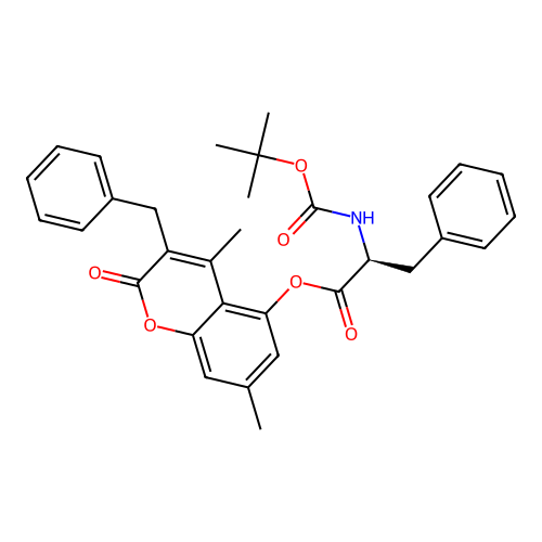 (S)-3-benzyl-4,7-dimethyl-2-oxo-2H-chromen-5-yl 2-((tert-butoxycarbonyl)amino)-3-phenylpropanoate structure