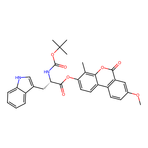 (S)-8-methoxy-4-methyl-6-oxo-6H-benzo[c]chromen-3-yl 2-((tert-butoxycarbonyl)amino)-3-(1H-indol-3-yl)propanoate structure