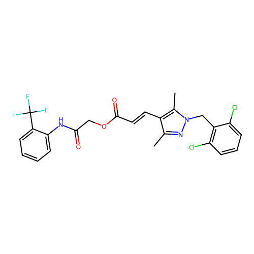 2-Oxo-2-[[2-(trifluoromethyl)phenyl]amino]ethyl (2E)-3-[1-[(2,6-dichlorophenyl)methyl]-3,5-dimethyl-1H-pyrazol-4-yl]-2-propenoate structure