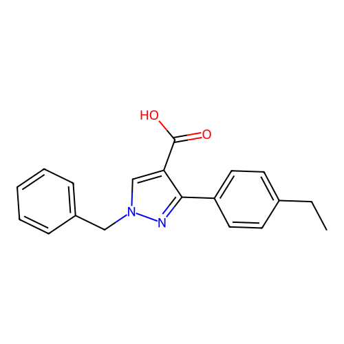 1-benzyl-3-(4-ethylphenyl)-1H-pyrazole-4-carboxylic acid structure
