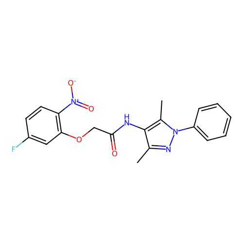 N-(3,5-dimethyl-1-phenylpyrazol-4-yl)-2-(5-fluoro-2-nitrophenoxy)acetamide structure