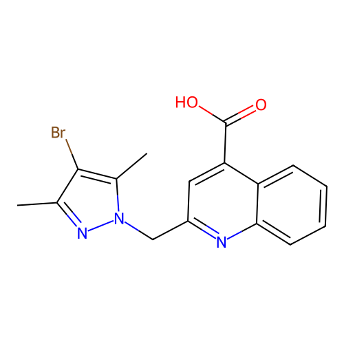 2-[(4-bromo-3,5-dimethyl-1H-pyrazol-1-yl)methyl]quinoline-4-carboxylic acid structure
