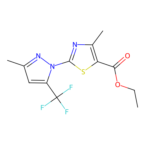 ethyl 4-methyl-2-[3-methyl-5-(trifluoromethyl)-1H-pyrazol-1-yl]-1,3-thiazole-5-carboxylate structure