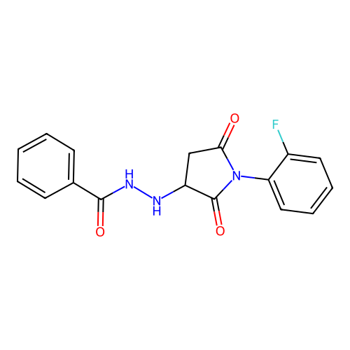 N'-[1-(2-fluorophenyl)-2,5-dioxopyrrolidin-3-yl]benzohydrazide structure
