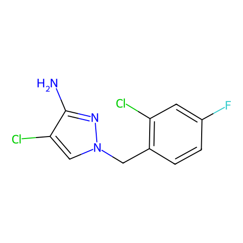 4-chloro-1-(2-chloro-4-fluorobenzyl)-1H-pyrazol-3-amine structure