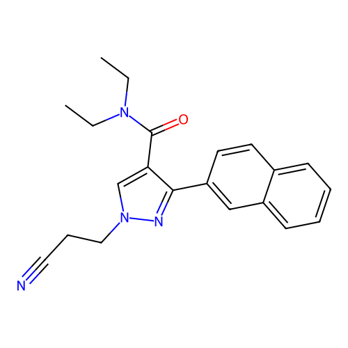 1-(2-cyanoethyl)-N,N-diethyl-3-naphthalen-2-ylpyrazole-4-carboxamide structure