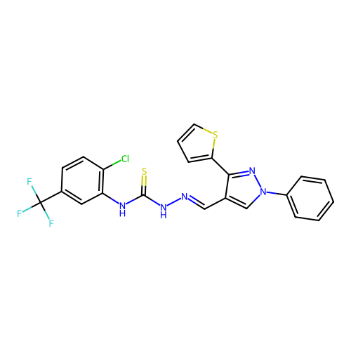 (2E)-N-[2-Chloro-5-(trifluoromethyl)phenyl]-2-[[1-phenyl-3-(2-thienyl)-1H-pyrazol-4-yl]methylene]hydrazinecarbothioamide structure
