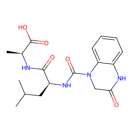 (2S)-2-[[(2S)-4-methyl-2-[(3-oxo-2,4-dihydroquinoxaline-1-carbonyl)amino]pentanoyl]amino]propanoic acid structure