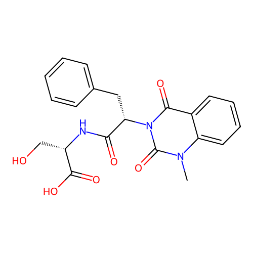 (S)-3-hydroxy-2-((S)-2-(1-methyl-2,4-dioxo-1,2-dihydroquinazolin-3(4H)-yl)-3-phenylpropanamido)propanoic acid structure