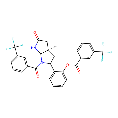 2-{(3aR)-3a-methyl-5-oxo-1-[3-(trifluoromethyl)benzoyl]octahydropyrrolo[2,3-b]pyrrol-2-yl}phenyl 3-(trifluoromethyl)benzenecarboxylate structure