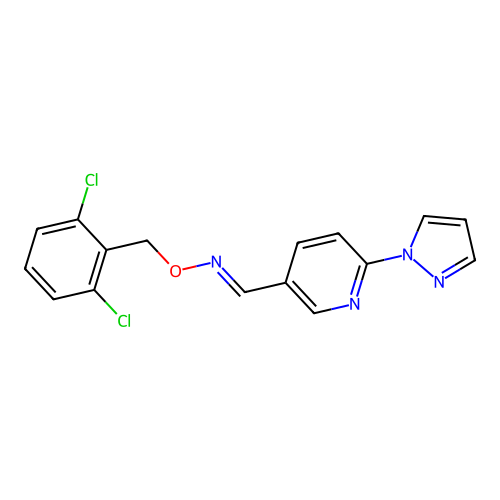 N-[(2,6-dichlorophenyl)methoxy]-1-(6-pyrazol-1-yl-3-pyridinyl)methanimine structure