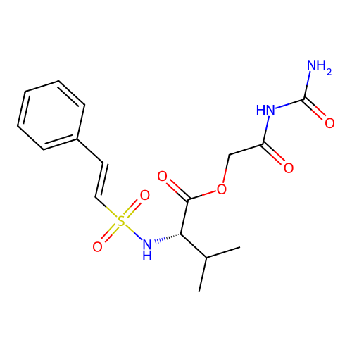 2-(carbamoylamino)-2-oxoethyl (2S)-3-methyl-2-(2-phenylethenesulfonamido)butanoate structure