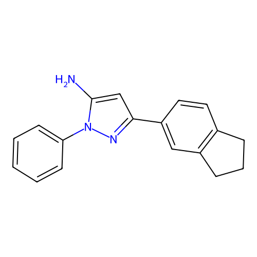3-(2,3-dihydro-1H-inden-5-yl)-1-phenyl-1H-pyrazol-5-amine structure