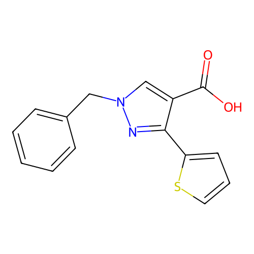 1-benzyl-3-(thiophen-2-yl)-1H-pyrazole-4-carboxylic acid structure