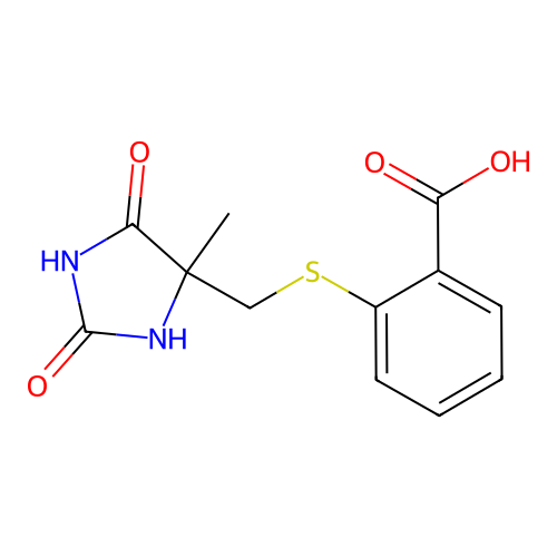 2-{[(4-Methyl-2,5-dioxoimidazolidin-4-yl)methyl]sulfanyl}benzoic acid structure