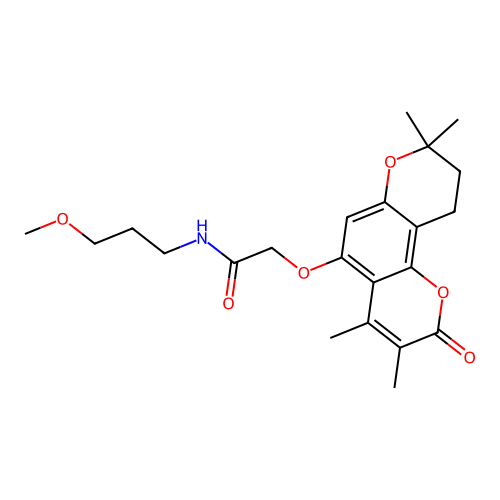 N-(3-methoxypropyl)-2-((3,4,8,8-tetramethyl-2-oxo-2,8,9,10-tetrahydropyrano[2,3-f]chromen-5-yl)oxy)acetamide structure