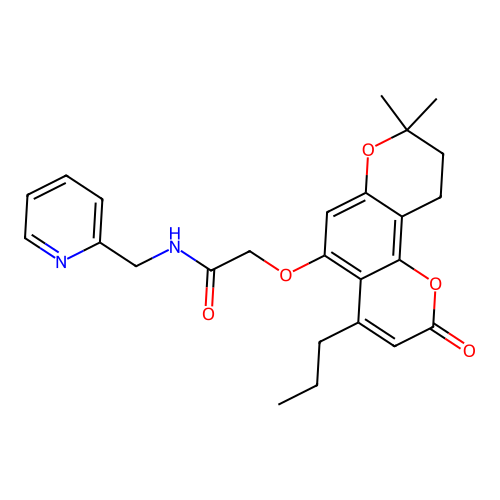 2-((8,8-dimethyl-2-oxo-4-propyl-2,8,9,10-tetrahydropyrano[2,3-f]chromen-5-yl)oxy)-N-(pyridin-2-ylmethyl)acetamide structure
