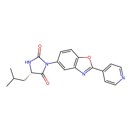 (5S)-5-(2-methylpropyl)-3-(2-pyridin-4-yl-1,3-benzoxazol-5-yl)imidazolidine-2,4-dione structure