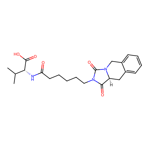 (2R)-2-[6-[(10aS)-1,3-dioxo-10,10a-dihydro-5H-imidazo[1,5-b]isoquinolin-2-yl]hexanoylamino]-3-methylbutanoic acid structure