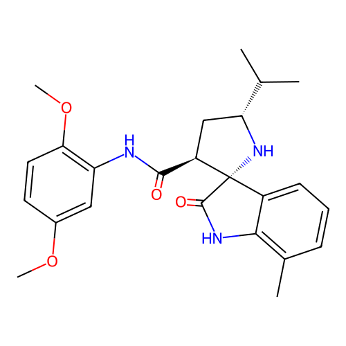 (2'R,3'S,5'R)-N-(2,5-dimethoxyphenyl)-5'-isopropyl-7-methyl-2-oxospiro[indoline-3,2'-pyrrolidine]-3'-carboxamide structure