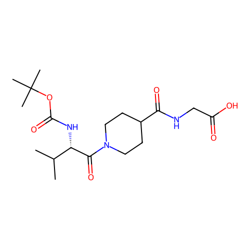 N-({1-[N-(tert-butoxycarbonyl)-L-valyl]piperidin-4-yl}carbonyl)glycine structure