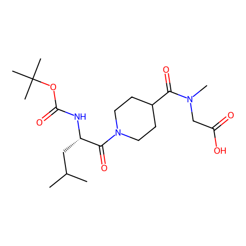 N-({1-[N-(tert-butoxycarbonyl)-L-leucyl]piperidin-4-yl}carbonyl)-N-methylglycine structure