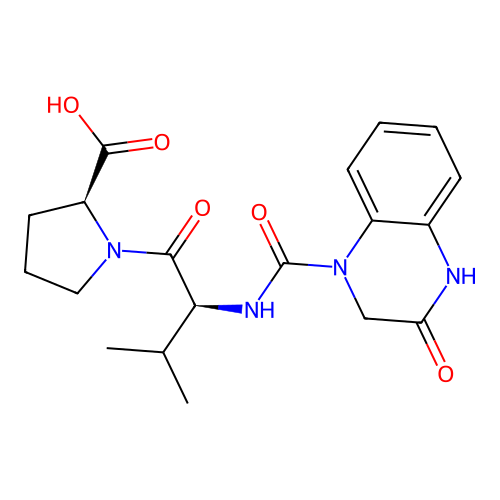 (2S)-1-[(2S)-3-methyl-2-[(3-oxo-2,4-dihydroquinoxaline-1-carbonyl)amino]butanoyl]pyrrolidine-2-carboxylic acid structure