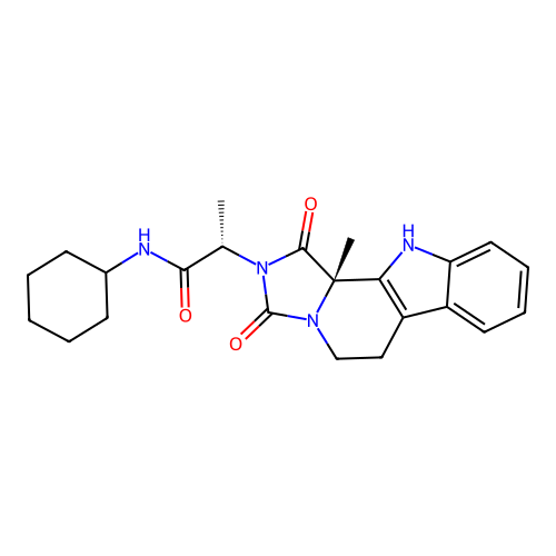 (2S)-N-cyclohexyl-2-[(11bS)-11b-methyl-1,3-dioxo-5,6,11,11b-tetrahydro-1H-imidazo[1',5':1,2]pyrido[3,4-b]indol-2(3H)-yl]propanamide structure
