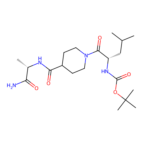 tert-butyl ((S)-1-(4-(((S)-1-amino-1-oxopropan-2-yl)carbamoyl)piperidin-1-yl)-4-methyl-1-oxopentan-2-yl)carbamate structure