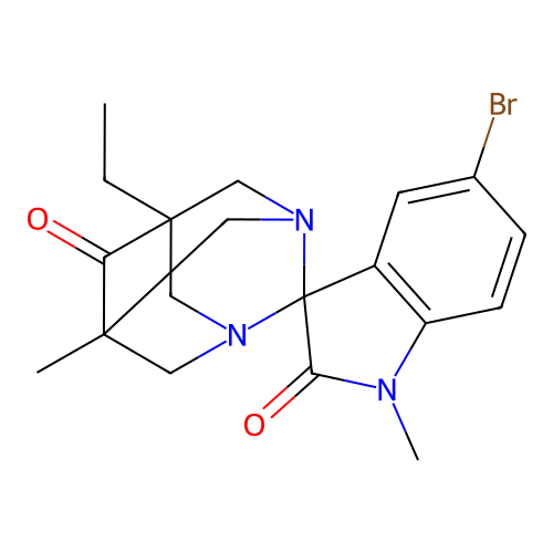 5'-bromo-5-ethyl-1',7-dimethyl-6H-spiro[1,3-diazatricyclo[3.3.1.1~3,7~]decane-2,3'-indole]-2',6(1'H)-dione structure