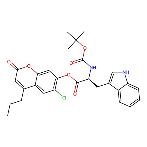 (S)-6-chloro-2-oxo-4-propyl-2H-chromen-7-yl 2-((tert-butoxycarbonyl)amino)-3-(1H-indol-3-yl)propanoate structure