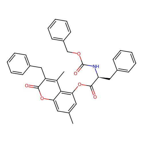 (S)-3-benzyl-4,7-dimethyl-2-oxo-2H-chromen-5-yl 2-(((benzyloxy)carbonyl)amino)-3-phenylpropanoate structure
