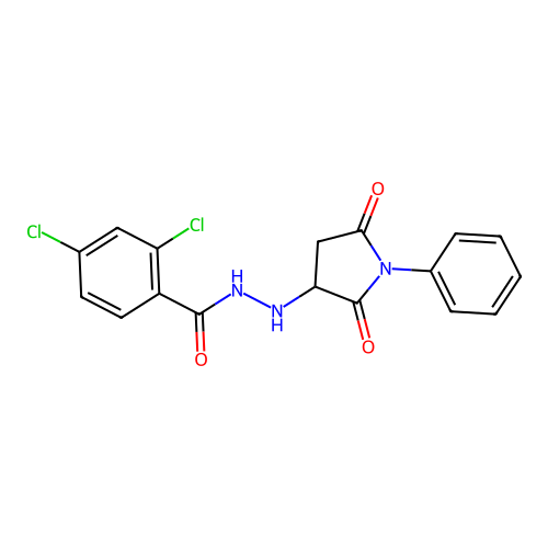 2,4-dichloro-N'-(2,5-dioxo-1-phenylpyrrolidin-3-yl)benzohydrazide structure