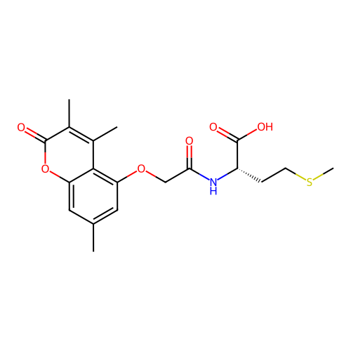 N-{[(3,4,7-trimethyl-2-oxo-2H-chromen-5-yl)oxy]acetyl}-L-methionine structure