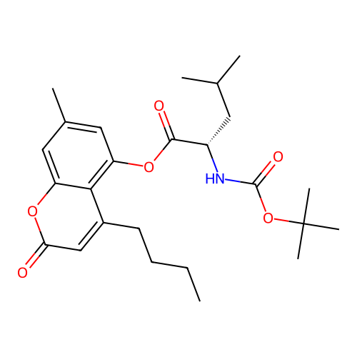 (S)-4-butyl-7-methyl-2-oxo-2H-chromen-5-yl 2-((tert-butoxycarbonyl)amino)-4-methylpentanoate structure