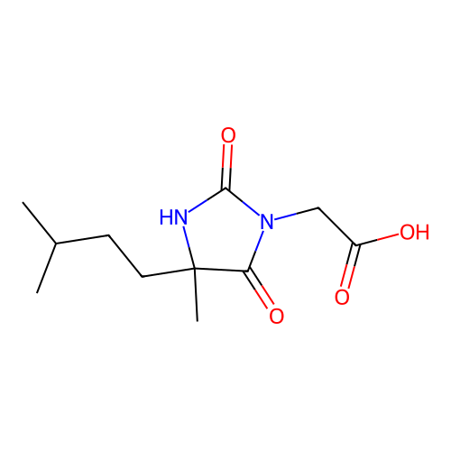 2-[4-Methyl-4-(3-methylbutyl)-2,5-dioxoimidazolidin-1-yl]acetic acid structure