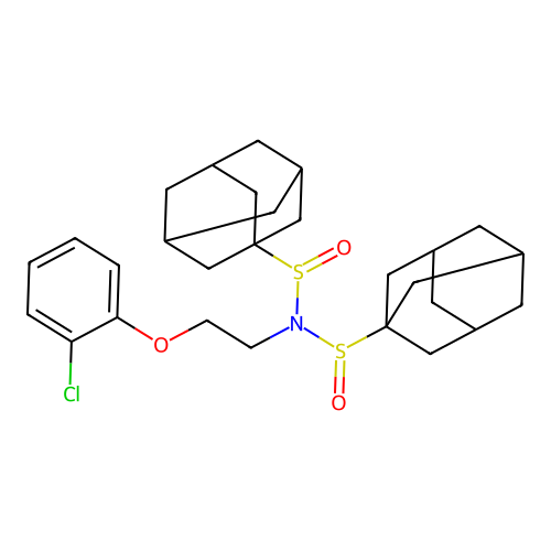 N-(1-adamantylsulfinyl)-N-[2-(2-chlorophenoxy)ethyl]adamantane-1-sulfinamide structure