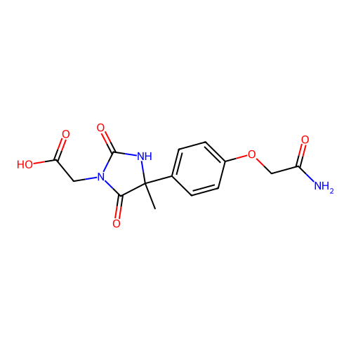 2-{4-[4-(carbamoylmethoxy)phenyl]-4-methyl-2,5-dioxoimidazolidin-1-yl}acetic acid structure